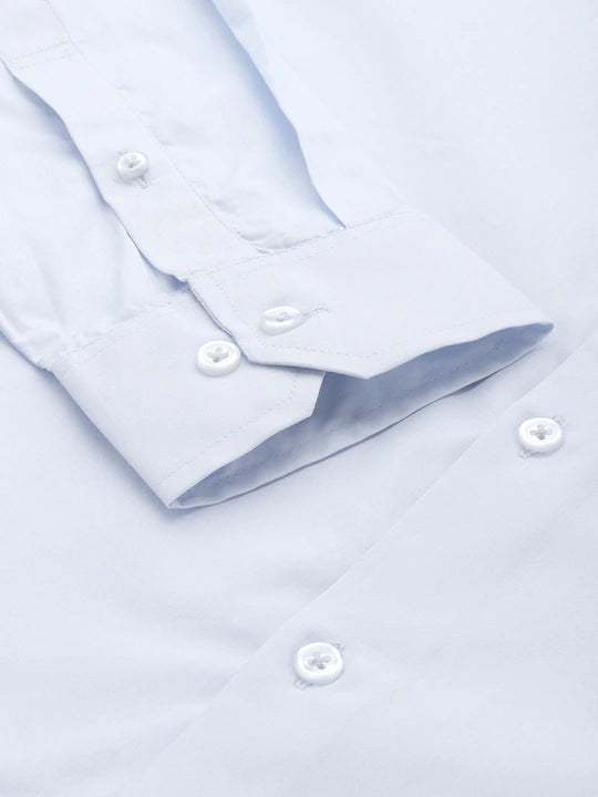 Men Sky Blue Solid Pure Cotton Slim Fit Formal Shirt