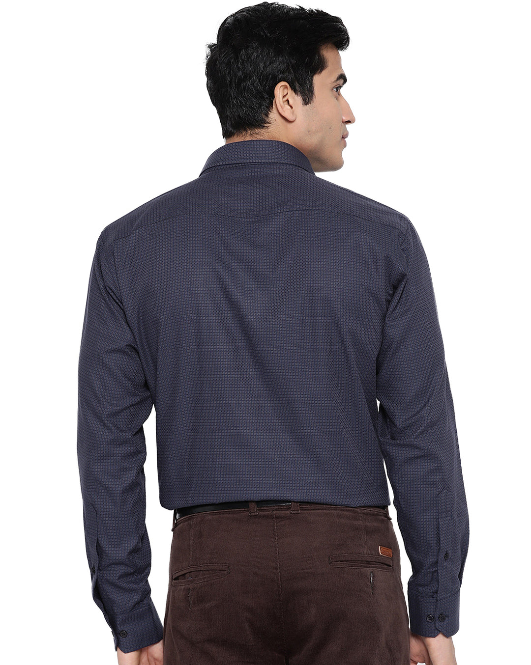 Men Navy Cotton Self Design Slim Fit Formal Shirt
