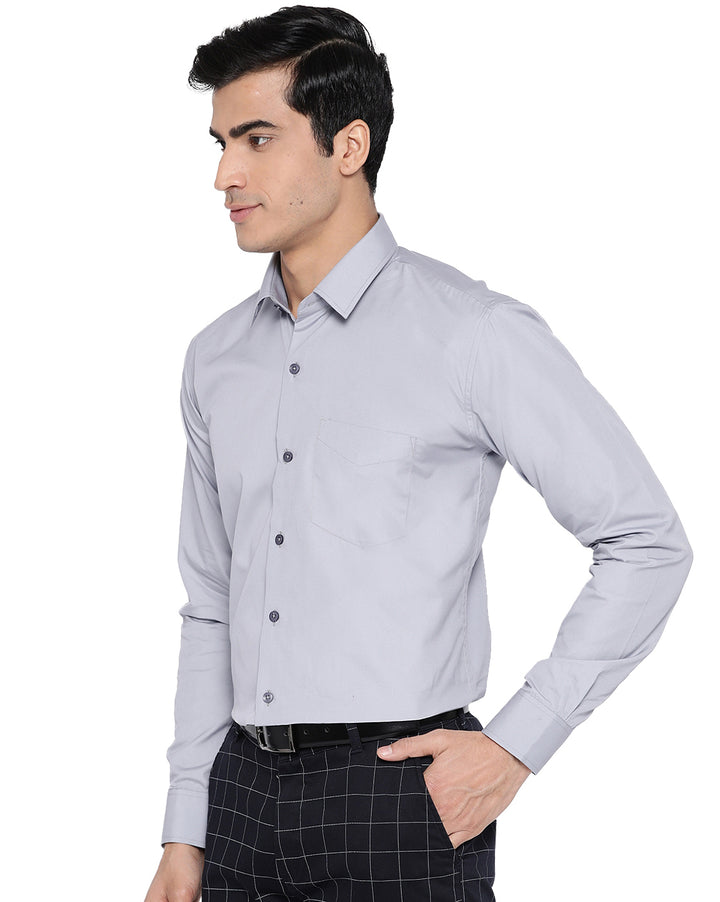 Men Grey Cotton Solid Slim Fit Formal Shirt