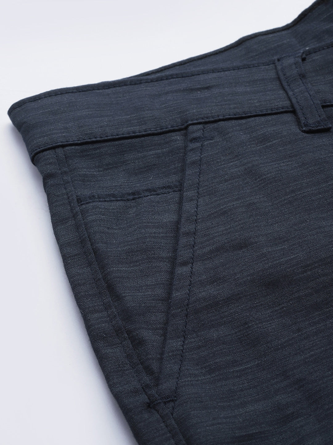 Men Navy Solids Cotton Elastene Slim Fit Formal Trouser