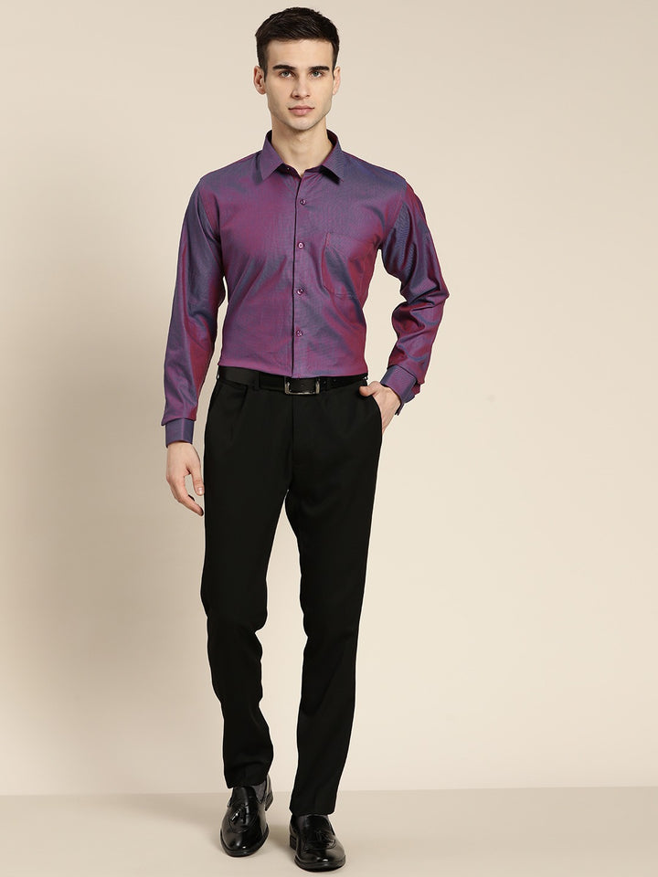 Men Wine Solid Self Design French Cuff Pure Cotton Slim Fit Formal Shirt