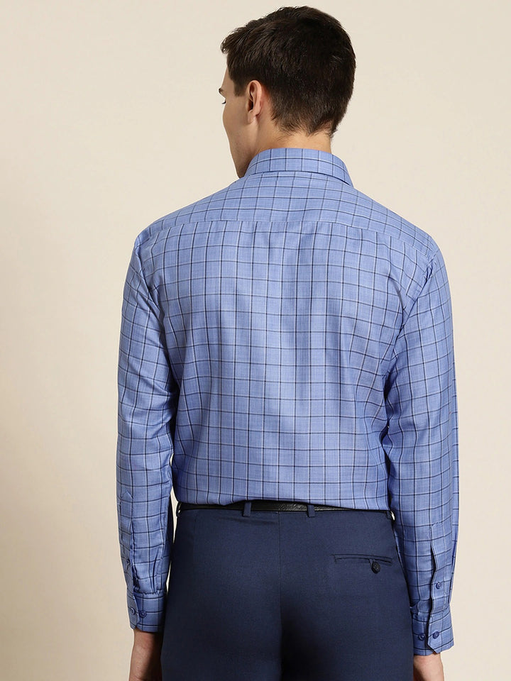Men Blue Checks Cotton Rich Slim Fit Formal Shirt