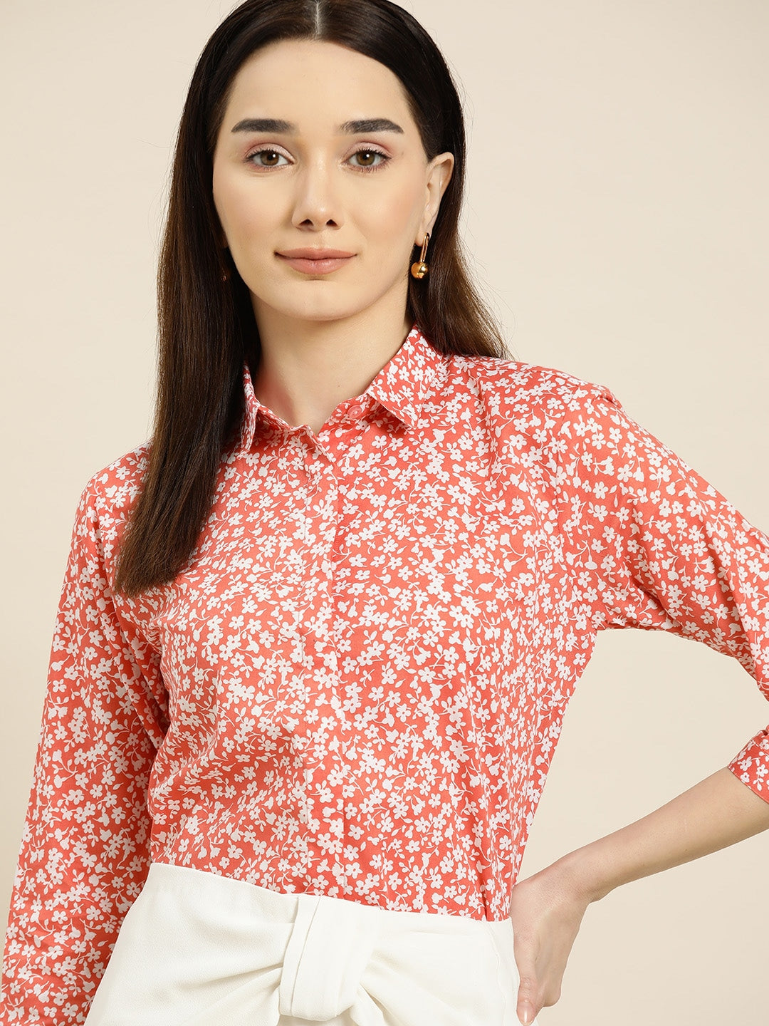 Women Coral Prints Pure Cotton Slim Fit Formal Shirt