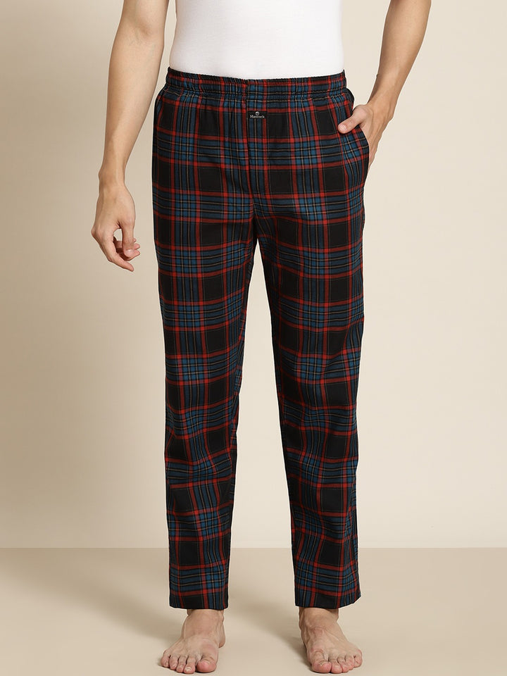 Men Black-Blue Checks Pure Cotton Relaxed Fit Casual Lounge Pant