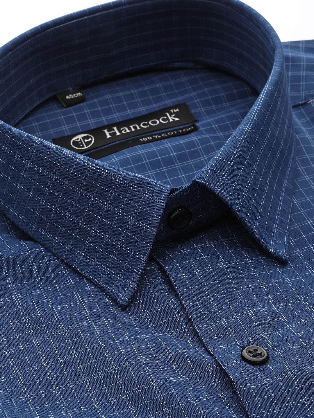 Men Navy Checks Pure Cotton Slim Fit Formal Shirt
