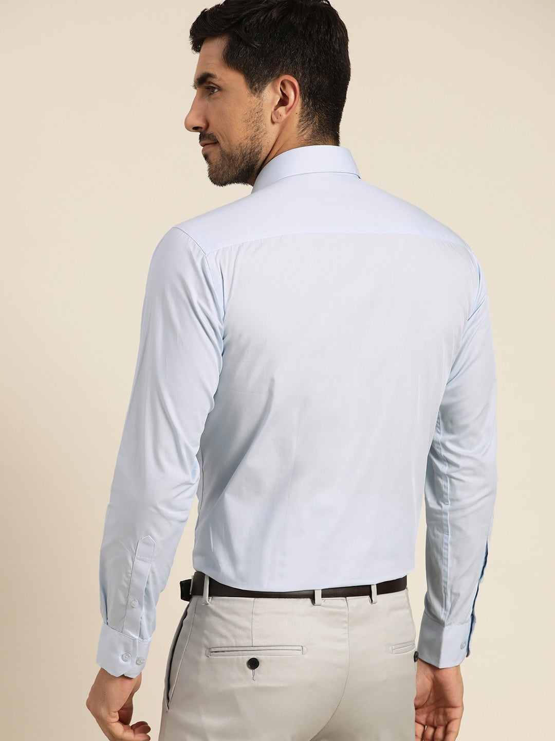Men Sky Blue Solid Pure Cotton Slim Fit Formal Shirt
