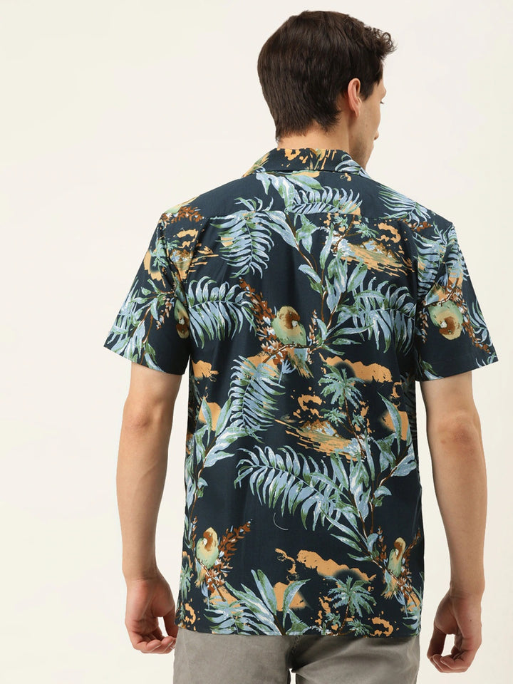 Men Green Printed Pure Cotton Relaxed Fit Casual Resort Shirt