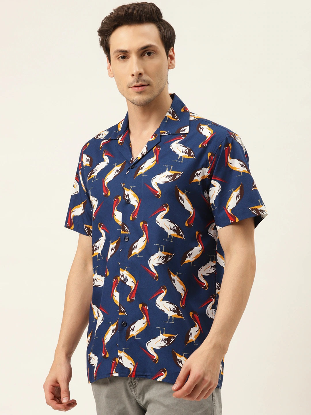 Men Navy Printed Pure Cotton Relaxed Fit Casual Resort Shirt