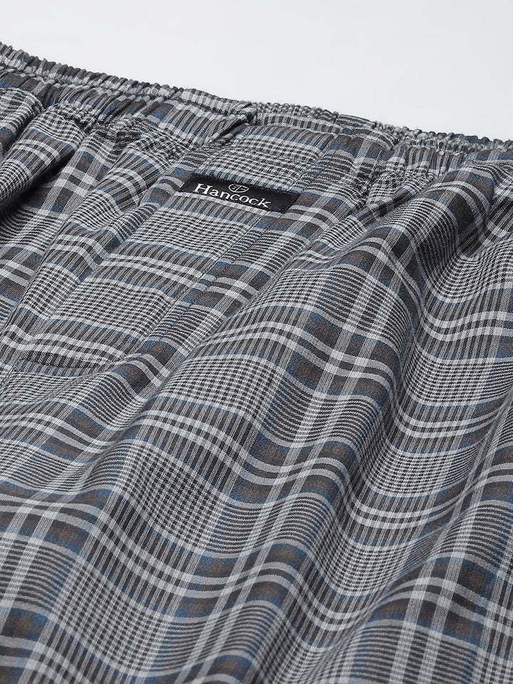 Men Grey Checks Pure Cotton Relaxed Fit Casual Lounge Pant
