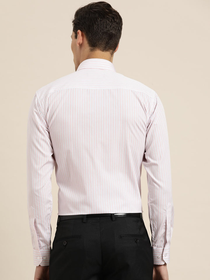 Men White Stripes Pure Cotton Slim Fit Formal Shirt