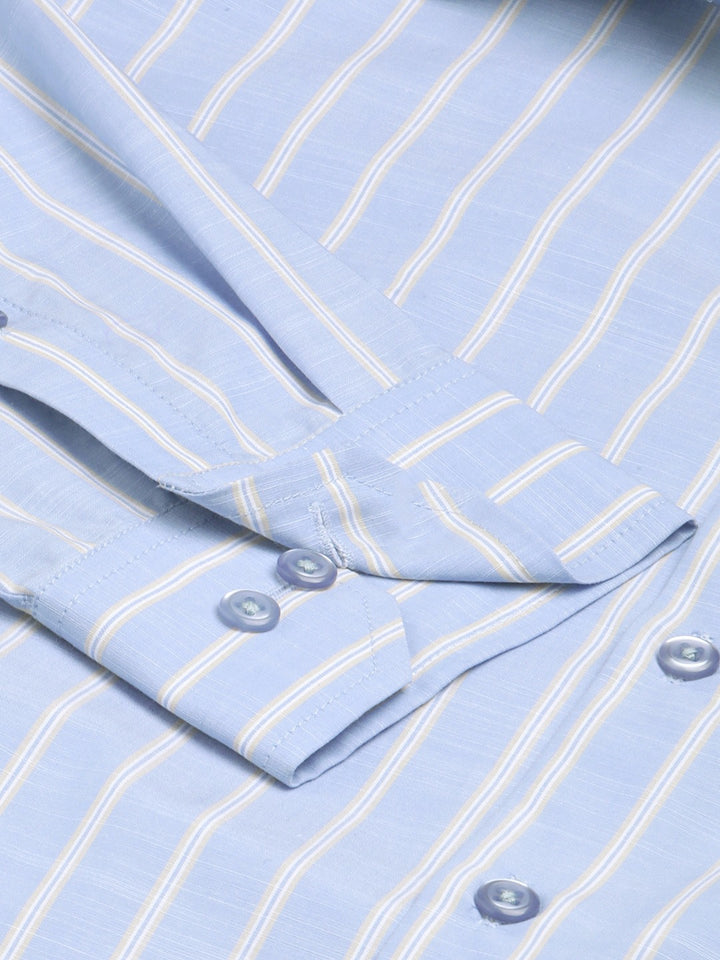 Men Blue Stripes Pure Cotton Slim Fit Formal Shirt