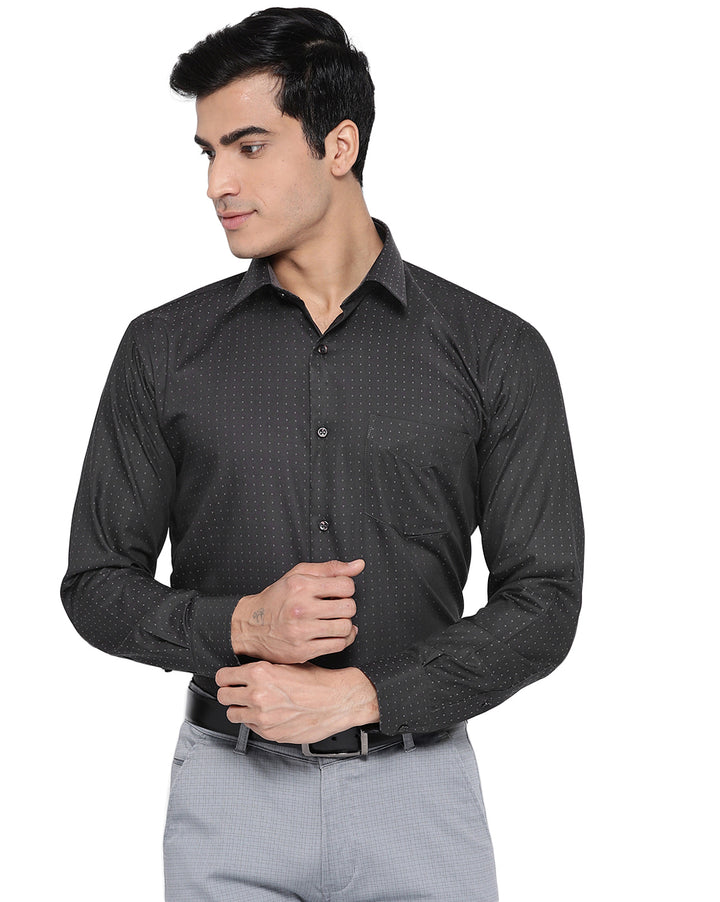 Men Charcoal Cotton Printed Slim Fit Formal Shirt