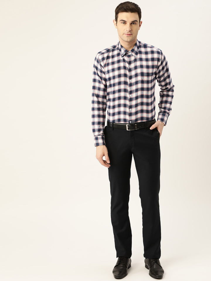 Men White Checks Pure Cotton Slim Fit Formal Shirt