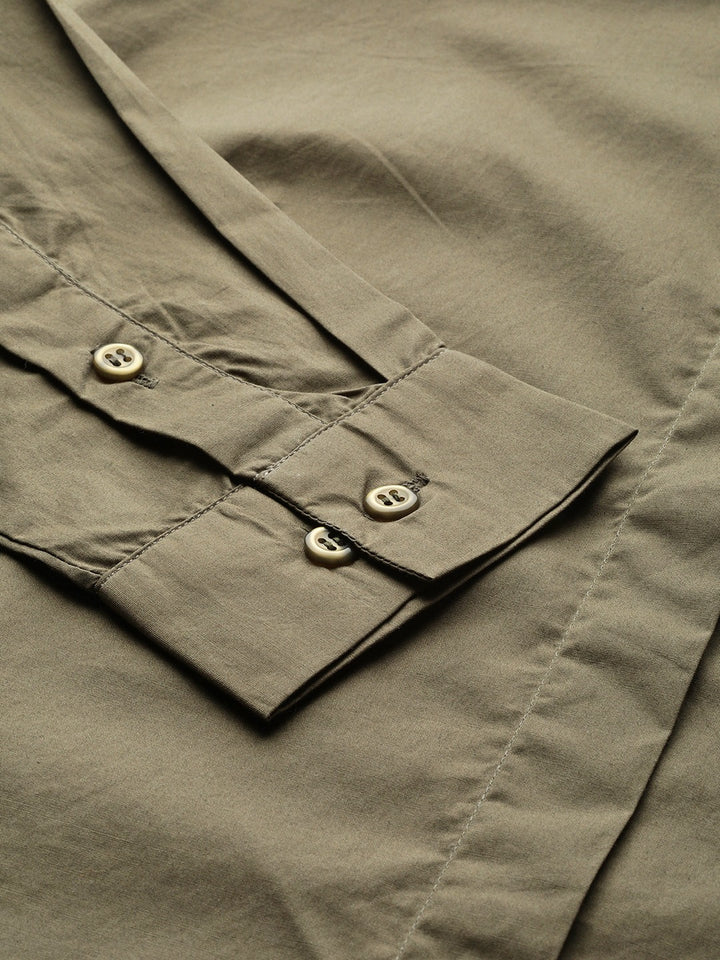 Women New Olive Solids Pure Cotton Slim Fit Formal Shirt