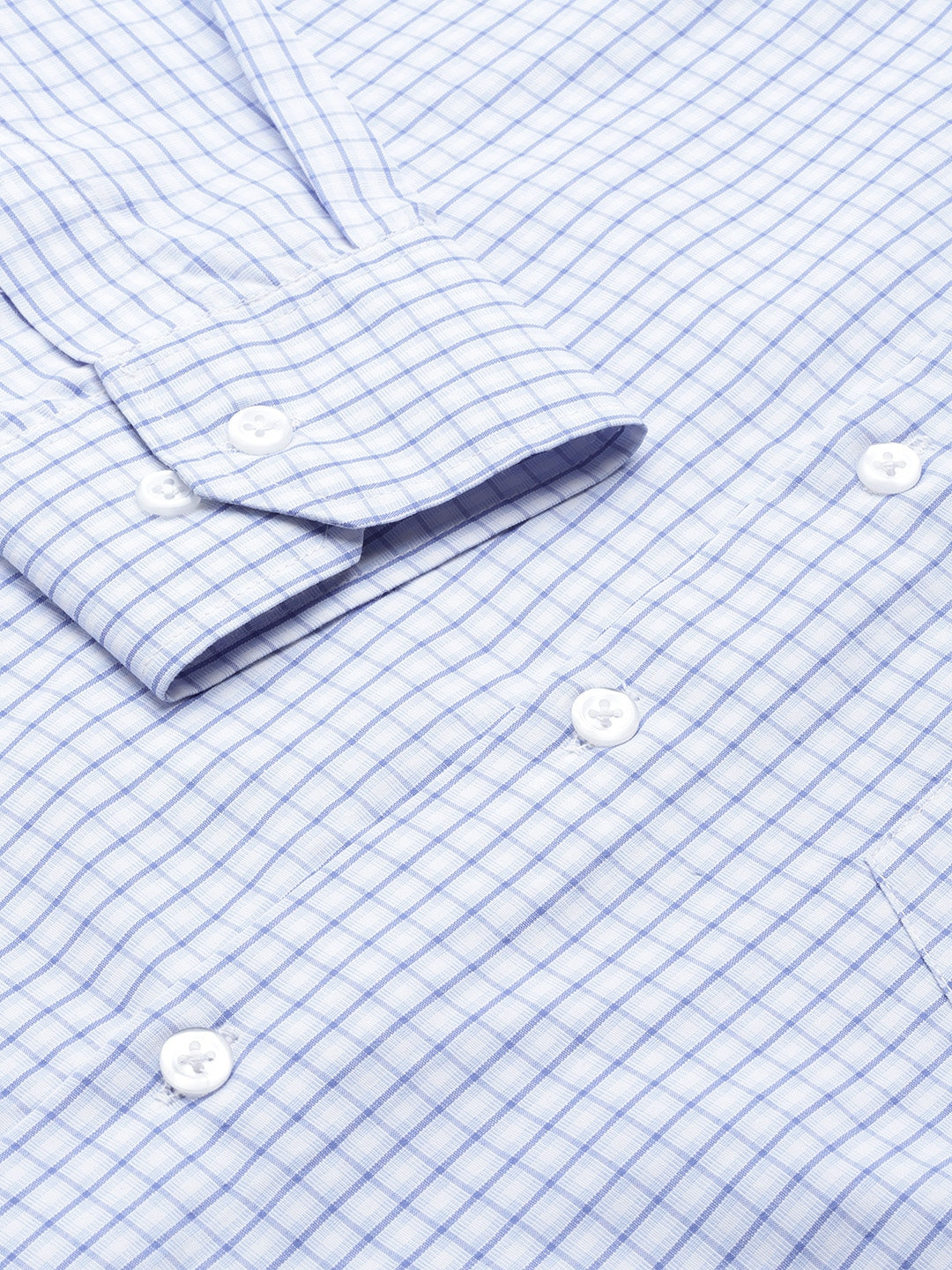 Men White-Blue Checks Cotton Rich Slim Fit Formal Shirt