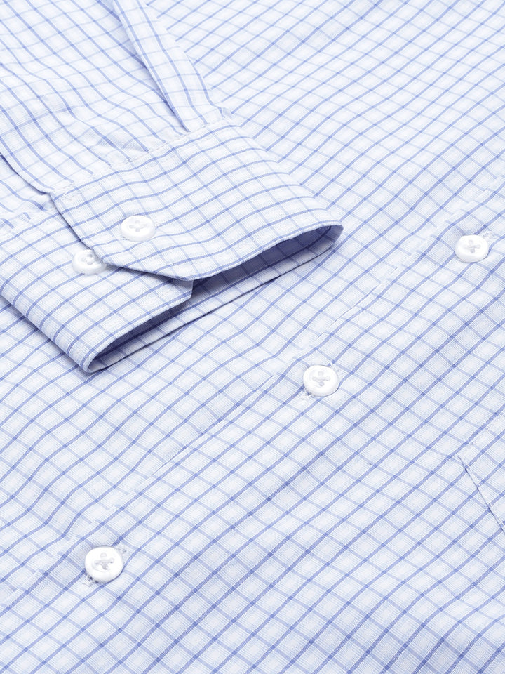 Men White-Blue Checks Cotton Rich Slim Fit Formal Shirt