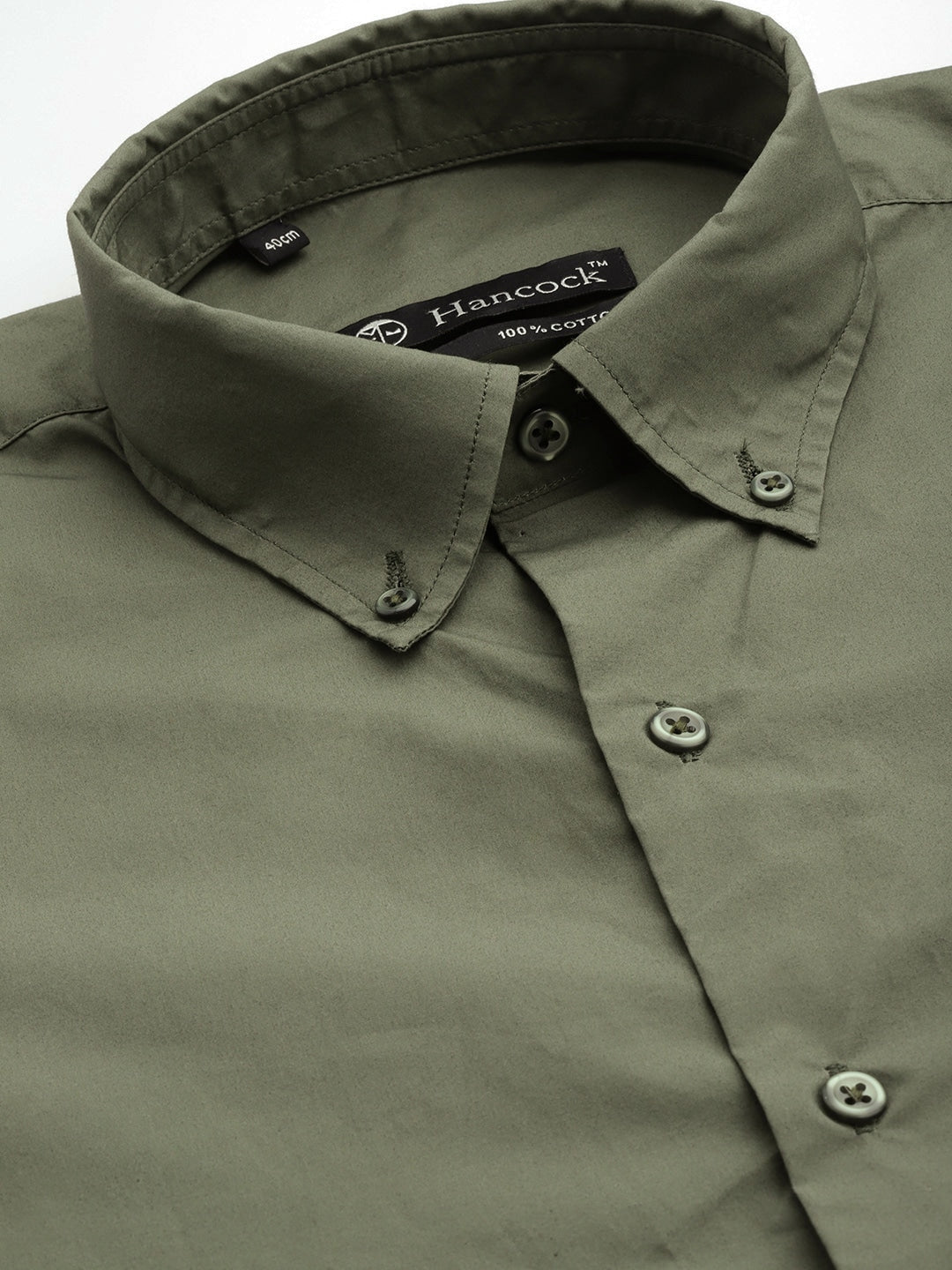 Men Dark Green Solids Pure Cotton Slim Fit Formal Shirt