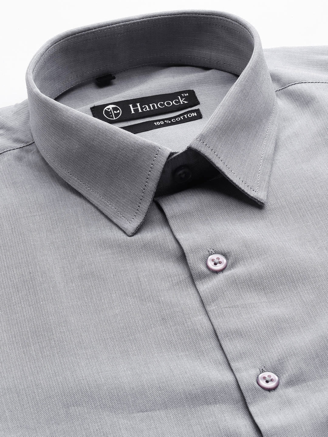 Men Grey Solids Pure Cotton Slim Fit Formal Shirt