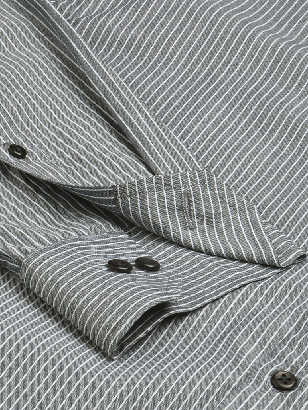 Men Grey Stripes Pure Cotton Slim Fit Formal Shirt