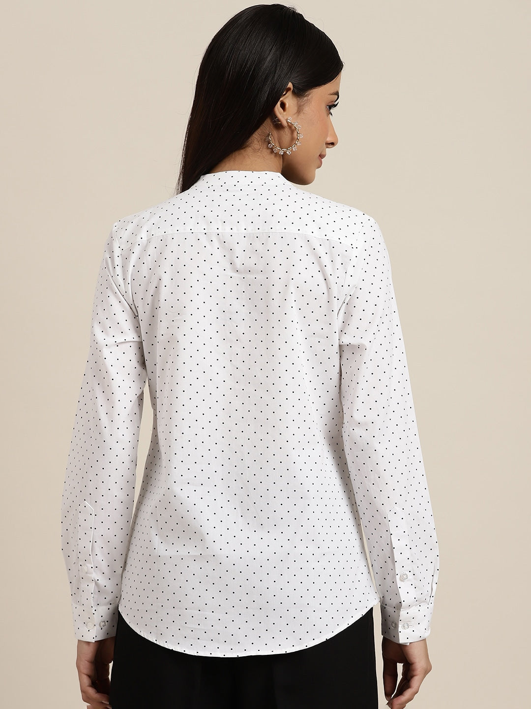 Women White Polka Dot Printed Pure Cotton Slim Fit Formal Top