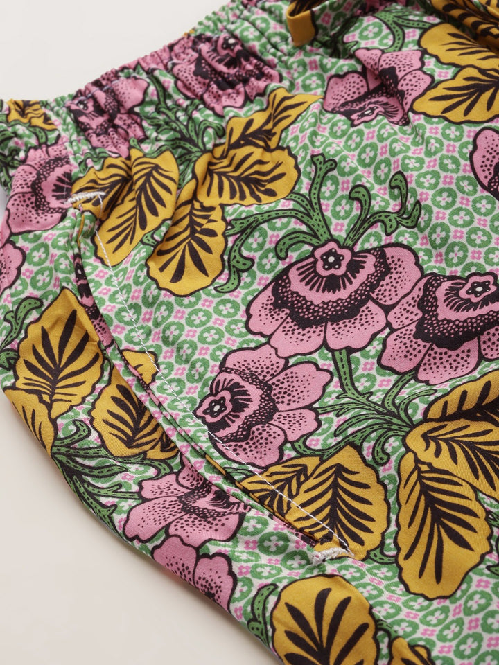 Women Green-Yellow Prints Viscose Rayon Relaxed Fit Casual Lounge Pant