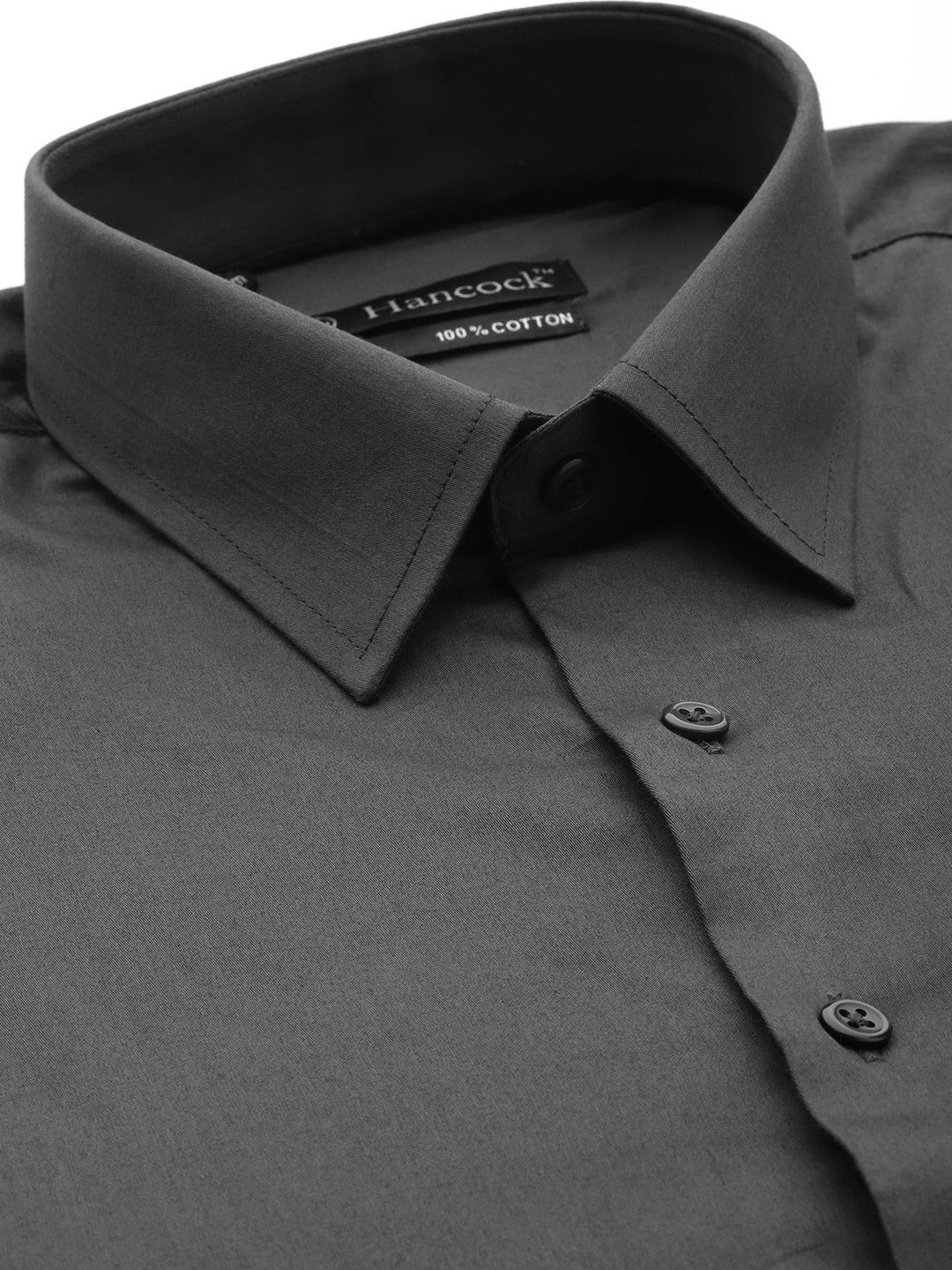 Men Dark Grey Solid Pure Cotton Satin Slim Fit Formal Shirt