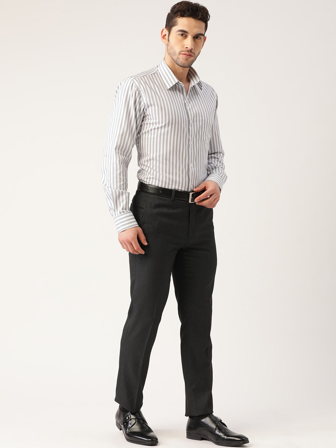 Men White Stripes Pure Cotton Slim Fit Formal Shirt