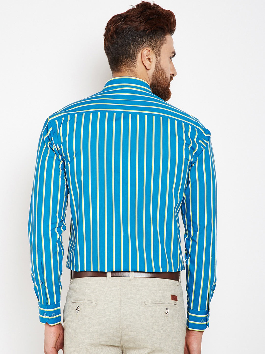 Men Blue Stripes Pure Cotton Slim Fit Formal Shirt