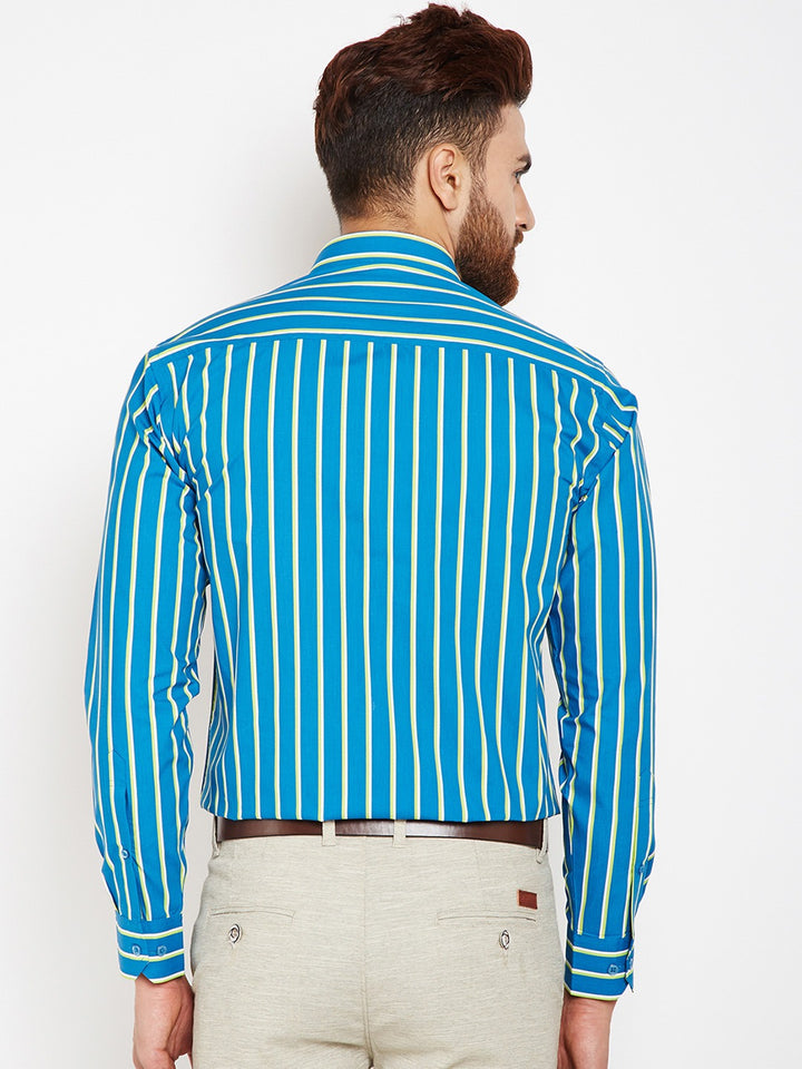 Men Blue Stripes Pure Cotton Slim Fit Formal Shirt