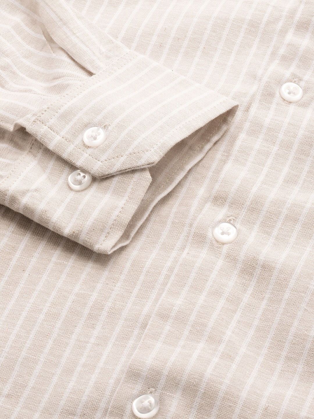 Men Beige Stripes Pure Cotton Slim Fit Formal Shirt