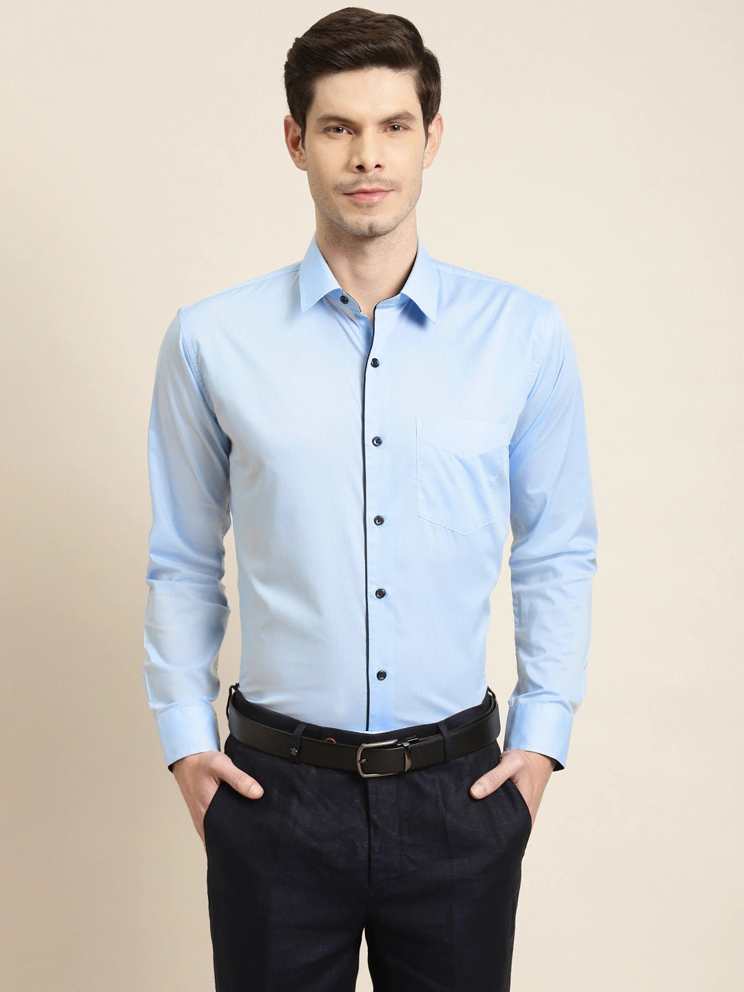 Men Sky Solid Pure Cotton Slim Fit Formal Shirt