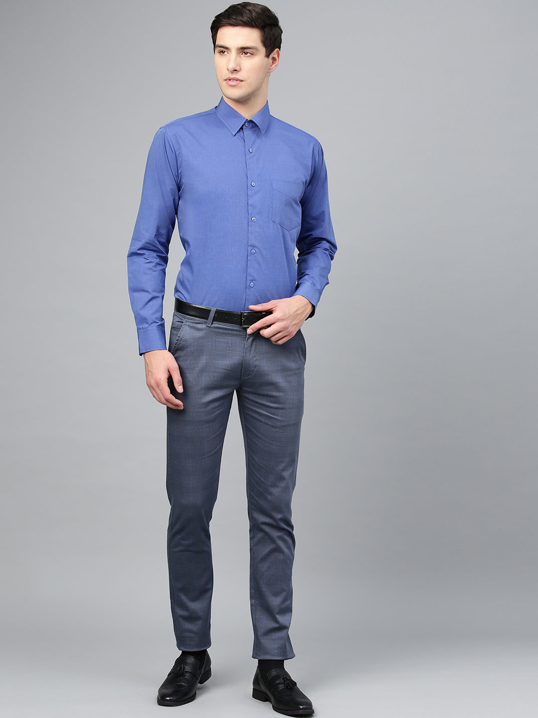 Men Blue Pure Cotton Solid Slim Fit Formal Shirt