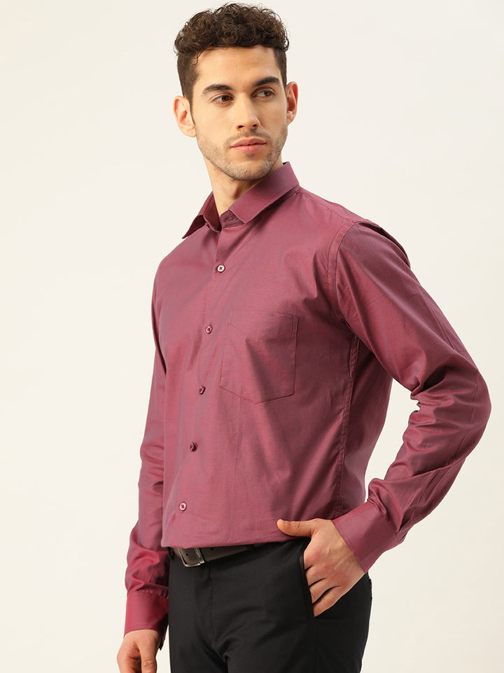 Men Purple Solids Pure Cotton Slim Fit Formal Shirt