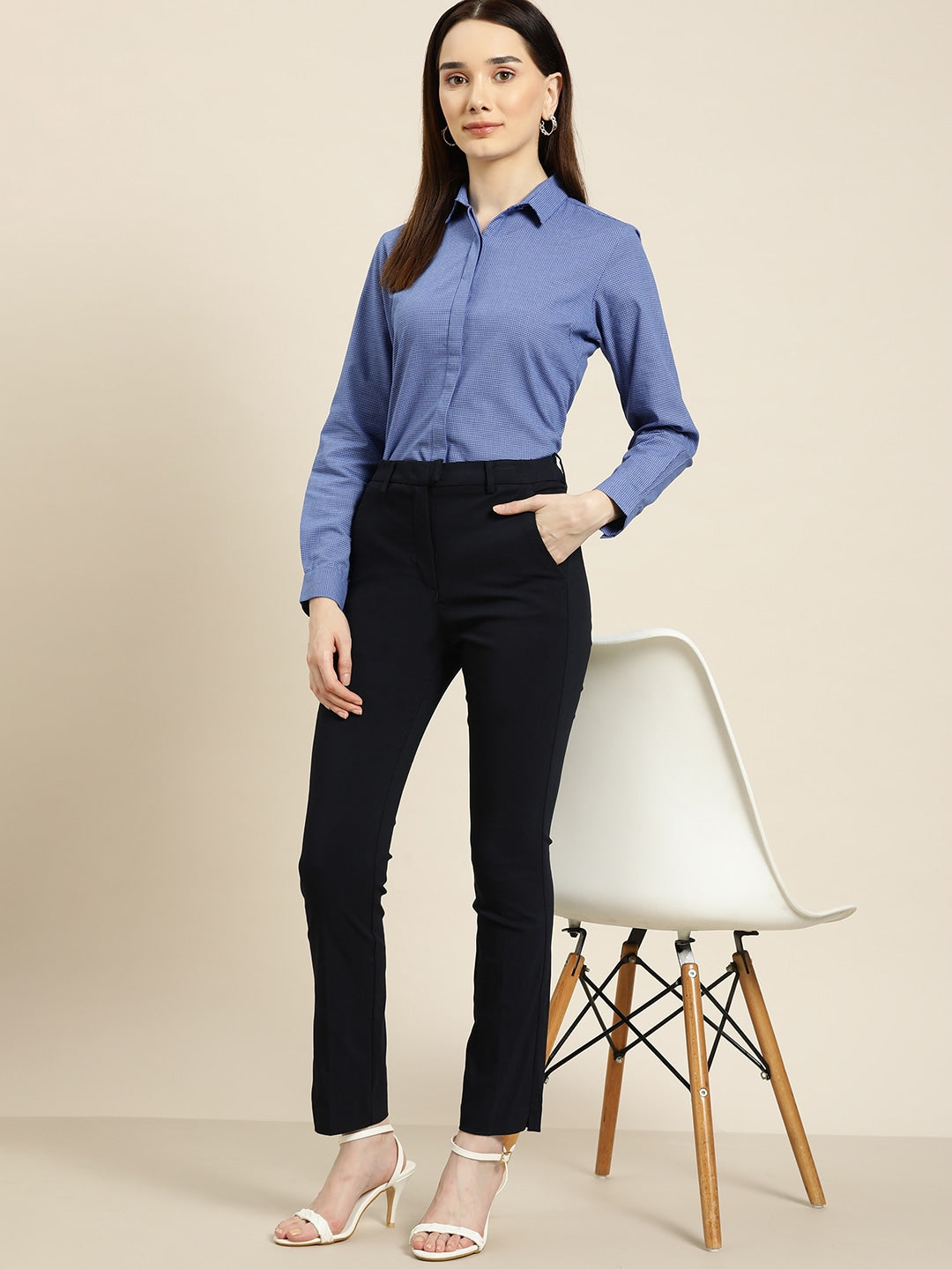 Women Blue Checks Pure Cotton Slim Fit Formal Shirt