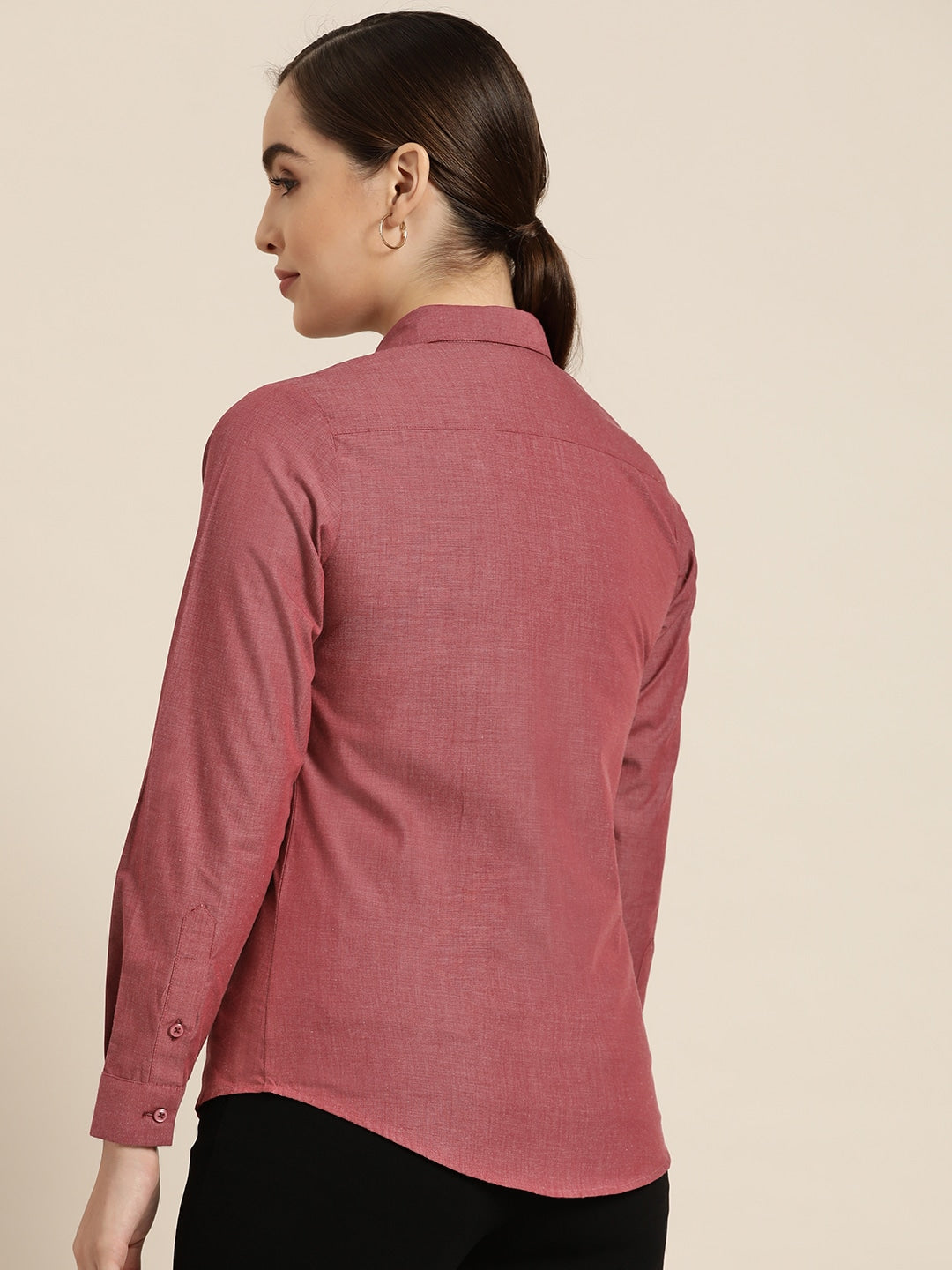 Women Maroon Solid Pure Cotton Slim Fit Formal Shirt