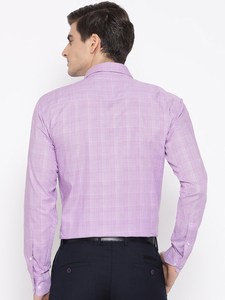 Men Mauve Pure Cotton Checked Slim Fit Formal Shirt