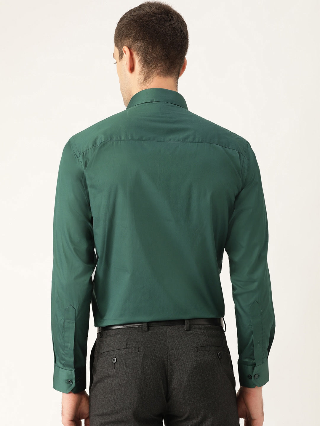 Men Bottle Green Solids Pure Cotton Slim Fit Formal Shirt
