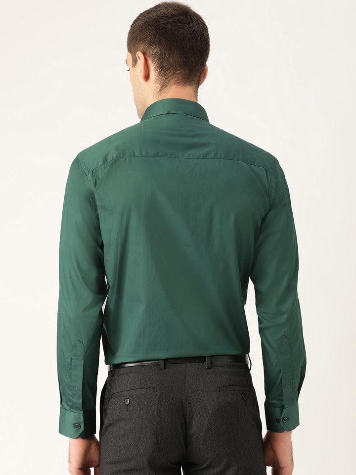 Men Bottle Green Solids Pure Cotton Slim Fit Formal Shirt