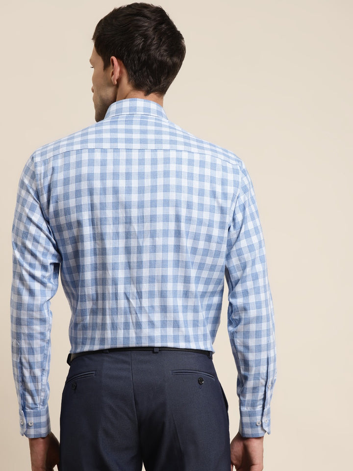 Men Blue Checked Pure Cotton Slim Fit Formal Shirt