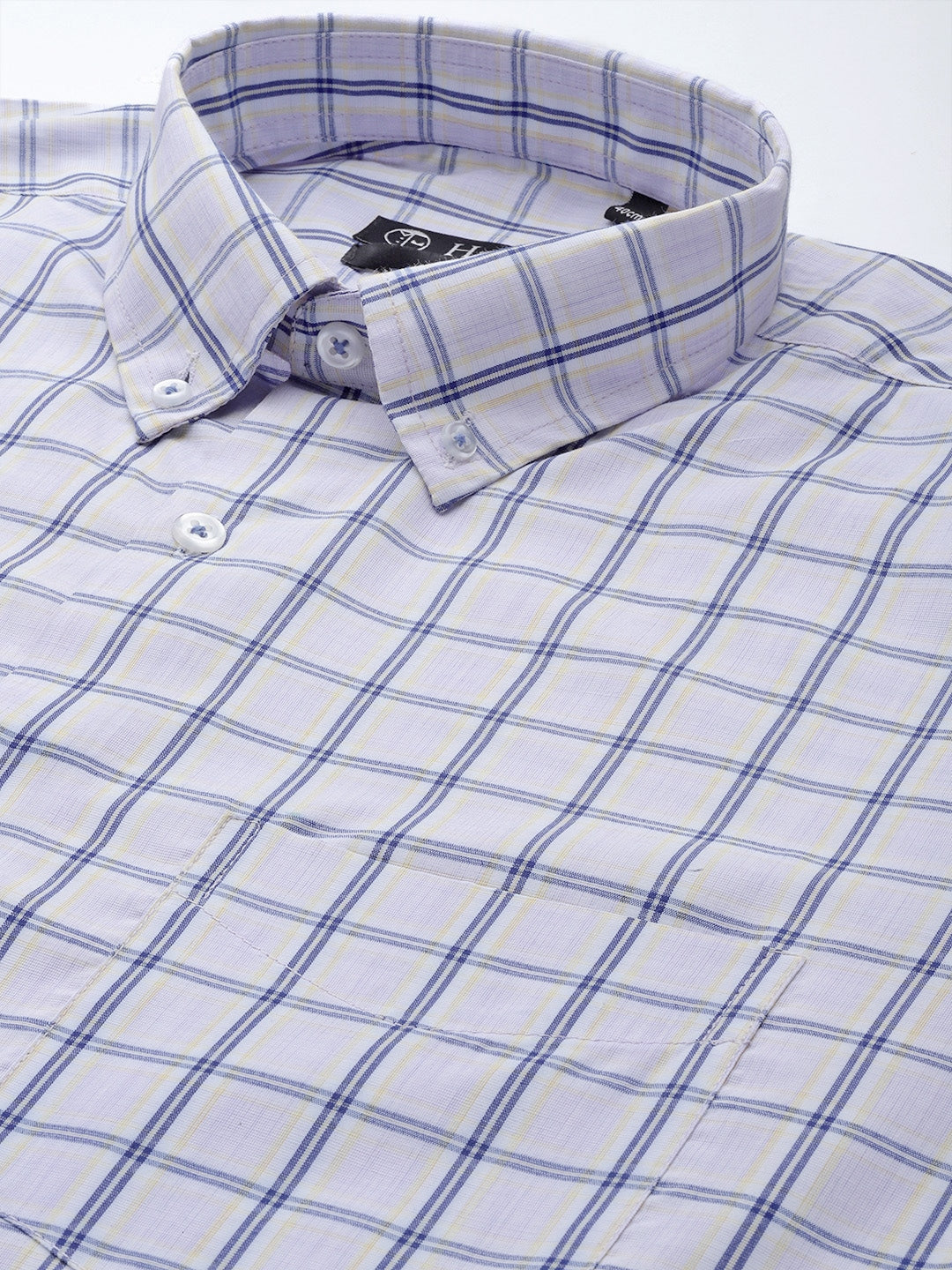 Men Blue & Navy Checked Cotton Rich Slim Fit Formal Shirt