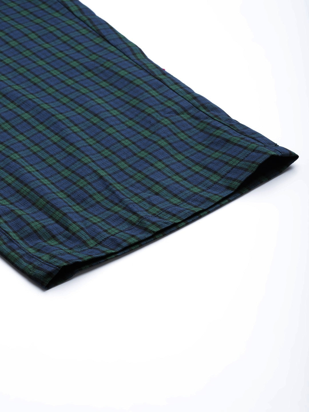 Men Navy-Green Checks Pure Cotton Regular Fit Night Wear Night Suit