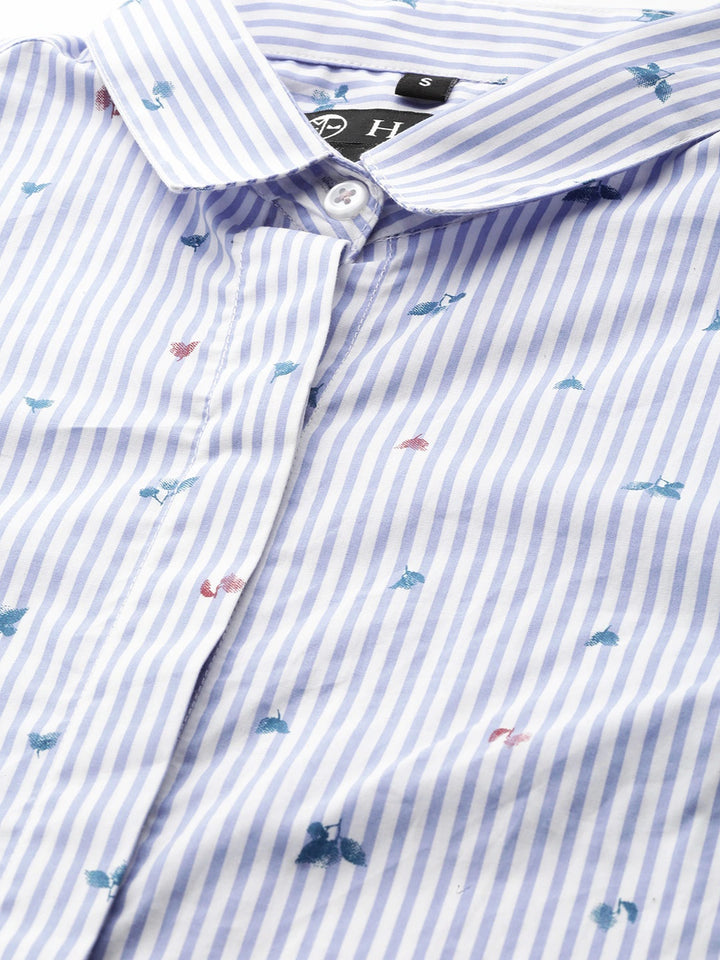 Women White & Blue Stripes Pure Cotton Slim Fit Formal Shirt