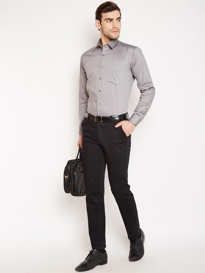 Men Grey Prints Cotton Rich Slim Fit Formal Shirt