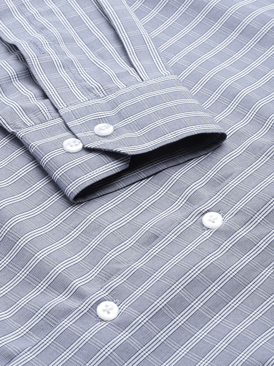 Men Blue-Grey Checks Cotton Rich Slim Fit Formal Shirt