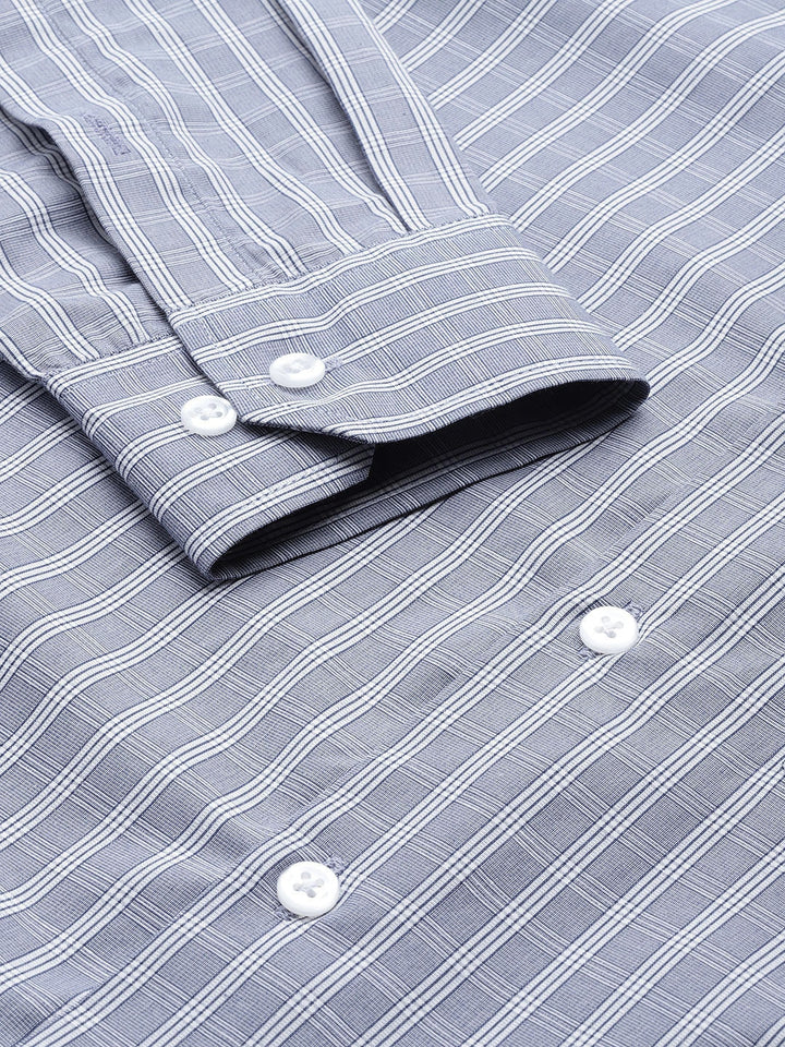 Men Blue-Grey Checks Cotton Rich Slim Fit Formal Shirt
