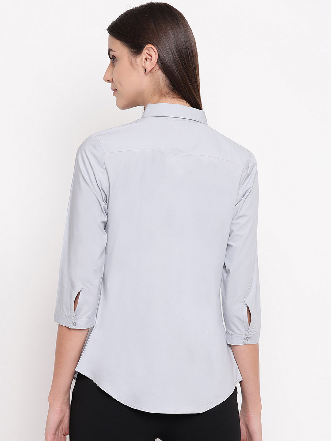 Women Grey Pure Cotton Solid Slim Fit Formal Shirt