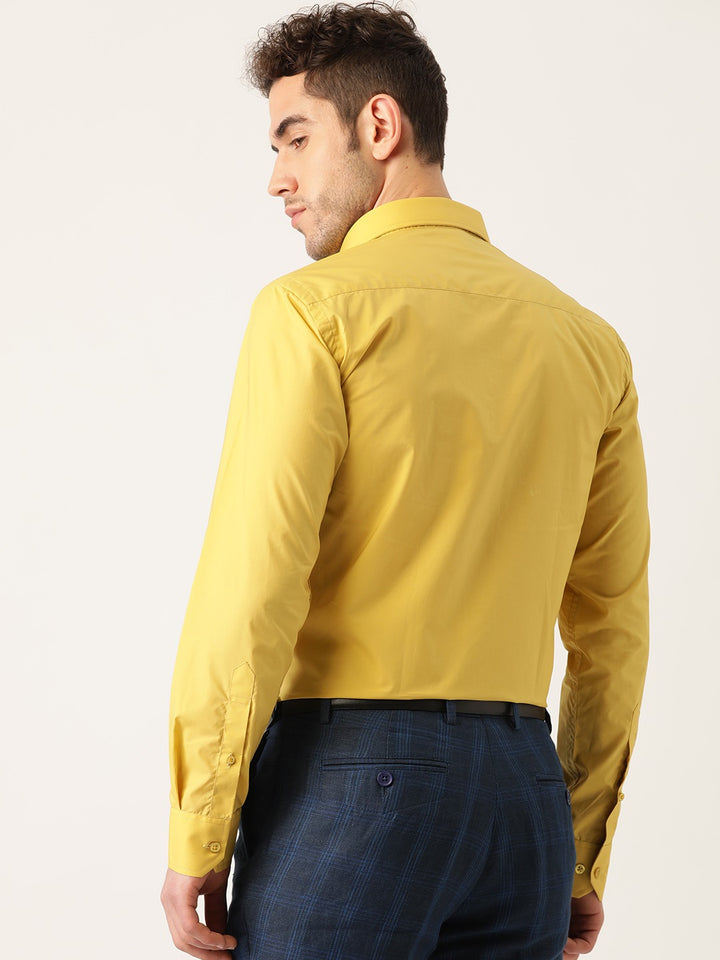 Men Mustard Solids Pure Cotton Slim Fit Formal Shirt