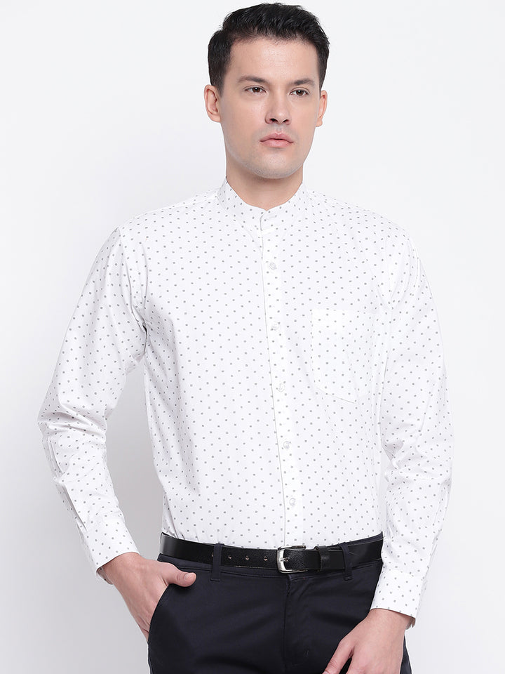 Men White Pure Cotton Printed Slim Fit Formal Shirt