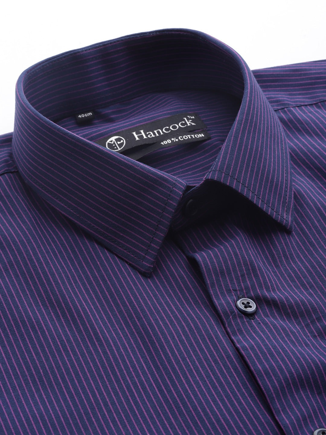 Men Navy Stripes Pure Cotton Slim Fit Formal Shirt
