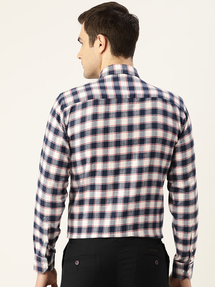 Men White Checks Pure Cotton Slim Fit Formal Shirt